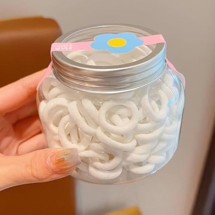 White Rubber Hair Bands, 50 Pieces, Ring, Ponytail Holder, Hair Accessories - Image 2